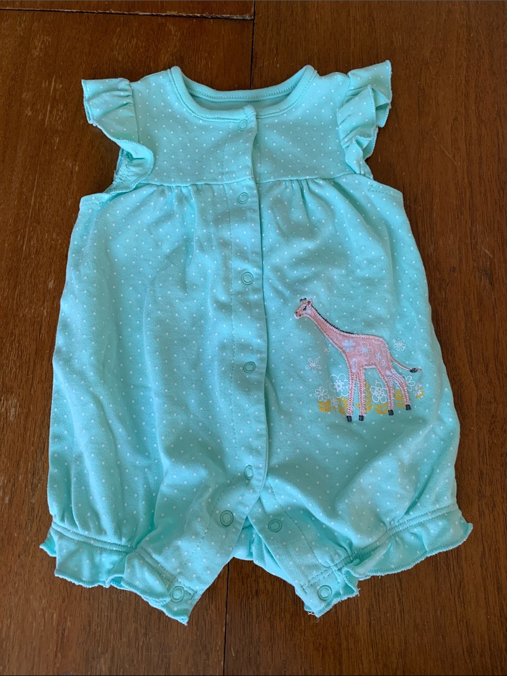 🍊5/$25 NWOT Little Me Mint Green Polka Dot Giraffe Romper